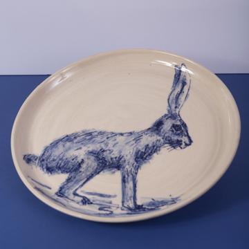 Blue Forest Plate in turned Earthenware, dark blue, hare [1]