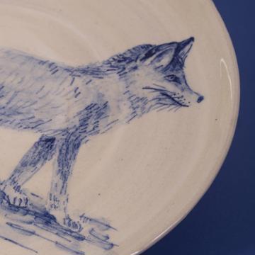 Blue Forest Plate in turned Earthenware, dark blue, fox [2]