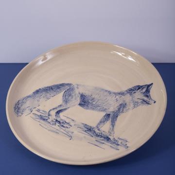 Blue Forest Plate in turned Earthenware, dark blue, fox [1]