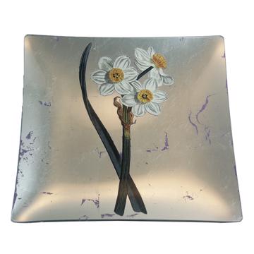 Daffodil table plate in decoupage under glass, silver, daffodil 1 [3]