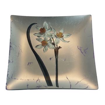 Daffodil table plate in decoupage under glass, silver, daffodil 2 [3]