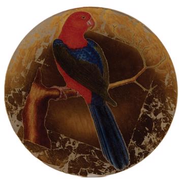 Parrot plate in decoupage under glass, gold, parrot 1 [4]