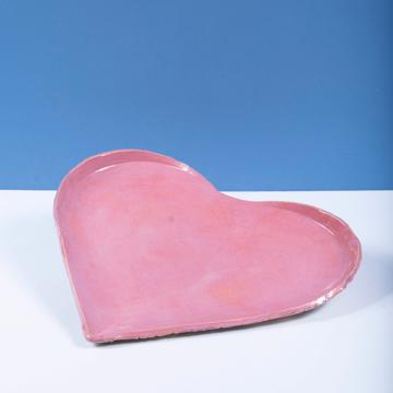 3 Heart Plates in stamped stoneware, light pink [2]