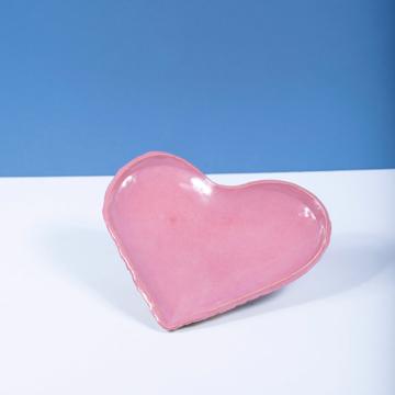 3 Heart Plates in stamped stoneware, light pink [4]