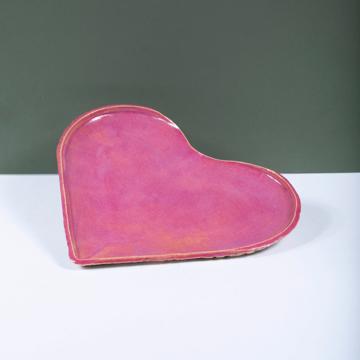 3 Heart Plates in stamped stoneware, antic pink [2]