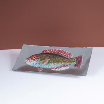 Fish Sushi plate dish in decoupage under glass, silver, fish 2 [1]