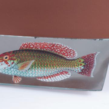 Fish Sushi plate dish in decoupage under glass, silver, fish 2 [3]