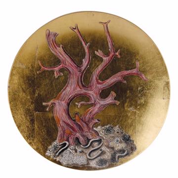 Coral plates in decoupage under glass, gold, coral 6 [4]