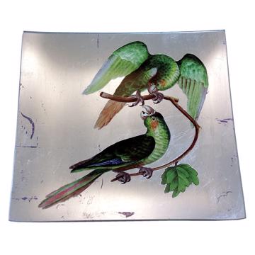 Inseparable table plate in decoupage under glass