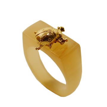 Ladybug ring in horn, honey, size 58