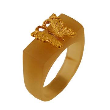 Butterfly ring in horn, honey, size 52