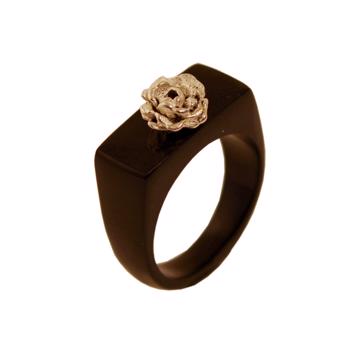 Bague Rose en Corne, noir, taille 67 [4]