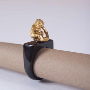 Monkey ring in horn, gold, size 67 [1]