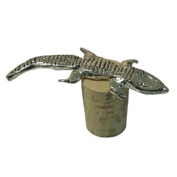 Crocodile stopper on cork, silver