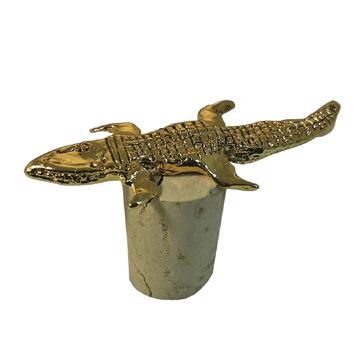 Crocodile stopper on cork, gold