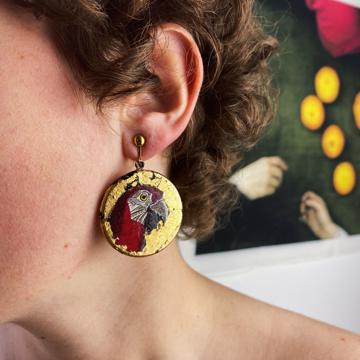 Boucles d'Oreilles Médaillon, modèle Perroquet, multicolore, oreille non percée [3]