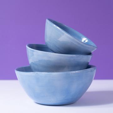 Round Bowl in earthenware, french blue, set of 3 [1]