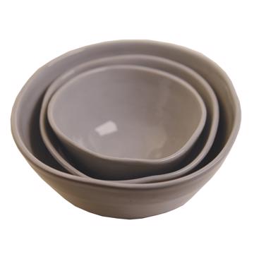 Round Bowl in earthenware, light grey, set of 3 [3]