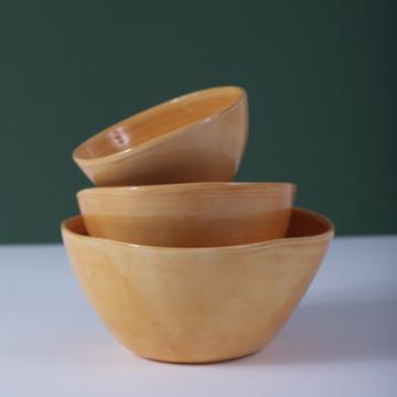 Round Bowl in earthenware, yellow orange, set of 3 [1]