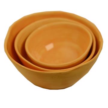 Round Bowl in earthenware, yellow orange, set of 3 [3]