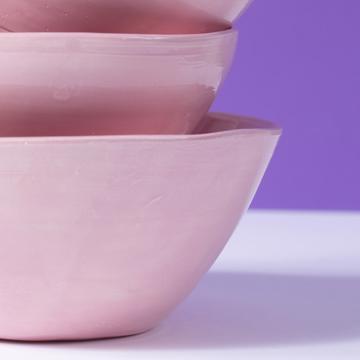 Round Bowl in earthenware, light pink, set of 3 [3]