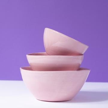 Round Bowl in earthenware, light pink, set of 3 [1]