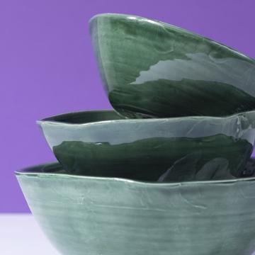 Round Bowl in earthenware, dark green, set of 3 [2]