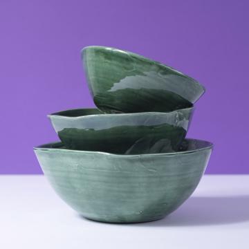 Round Bowl in earthenware, dark green, set of 3 [1]