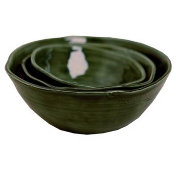 Round Bowl in earthenware, dark green, set of 3 [4]
