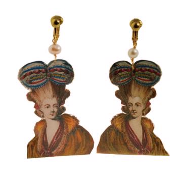 Marquises Earrings in decoupage, brown, unpierced ear [3]