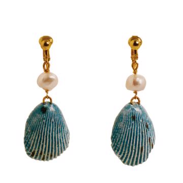 Shell Earrings in earthenware and pearl, turquoise, unpierced ear [4]