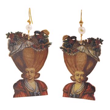 Marquises Earrings in decoupage, multicolor, pierced ear