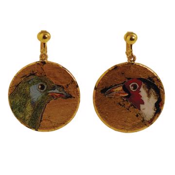 Medal Earrings, Birds Design, multicolor, unpierced ear [4]