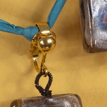 Square Murano earring in spun glass, black, unpierced ear [2]