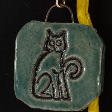Cat & Dog Earrings in earthenware, sea green, pierced ear [4]