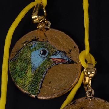 Medal Earrings, Birds Design, multicolor, unpierced ear [3]