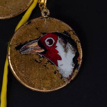 Boucles d'Oreilles Médaillon, modèle Oiseaux, multicolore, oreille non percée [5]