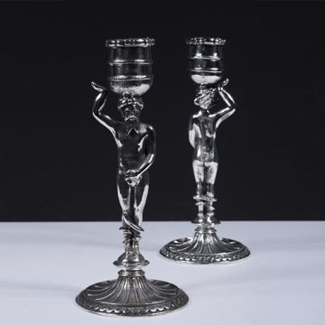 Adam and Eve candlestick in silver or gold plated metal, silver [5]