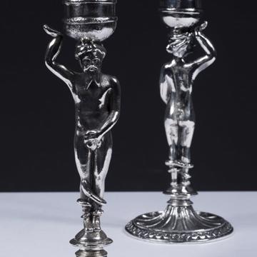 Adam and Eve candlestick in silver or gold plated metal, silver [6]