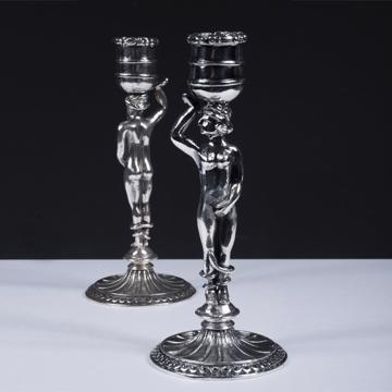Adam and Eve candlestick in silver or gold plated metal, silver [7]