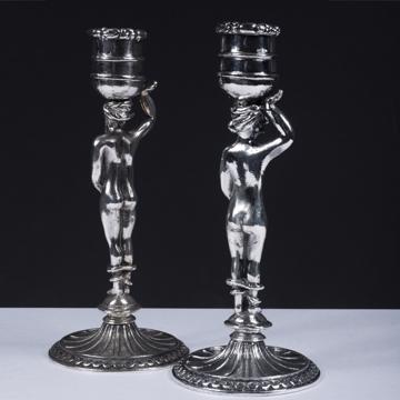 Adam and Eve candlestick in silver or gold plated metal, silver [9]