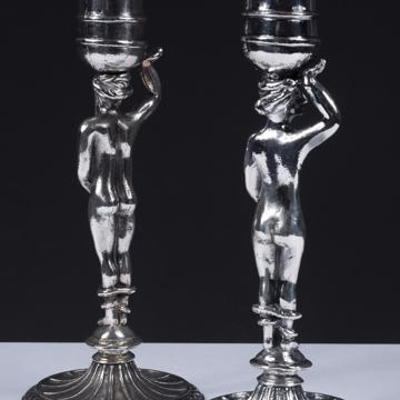 Adam and Eve candlestick in silver or gold plated metal, silver [10]