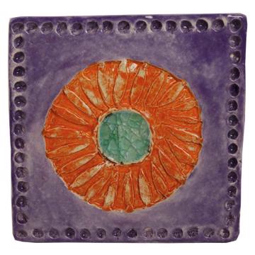 Round Azulejos Tile in earthenware, strong orange [3]