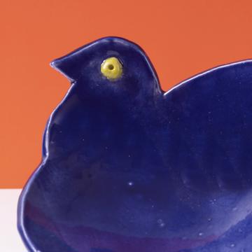 Dove dish in stamped earthenware, dark blue, left [2]