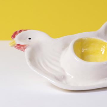 Chick and Rooster egg cup in earthenware, white, set of 2 [4]