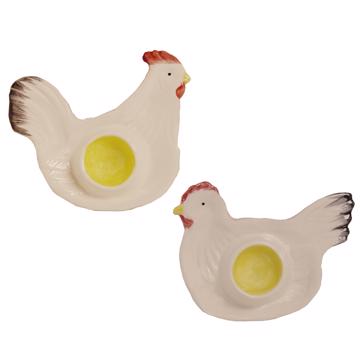 Chick and Rooster egg cup in earthenware, white, set of 2 [3]