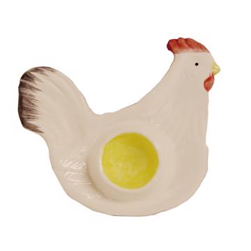 Chick and Rooster egg cup in earthenware, white, rooster [3]