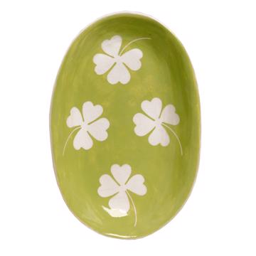 Cover dish in stamped earthenware, apple green, oval [3]