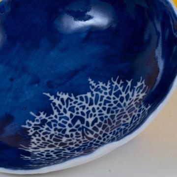 Coupelle Pochoir en porcelaine estampé, bleu foncé, corail [2]