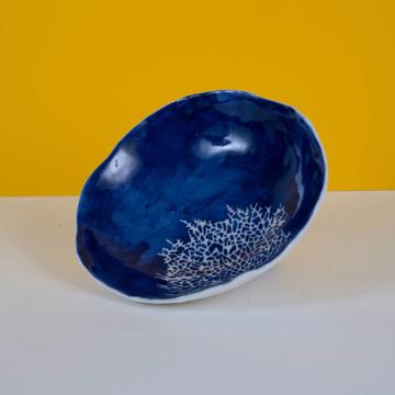 Coupelle Pochoir en porcelaine estampé, bleu foncé, corail [1]